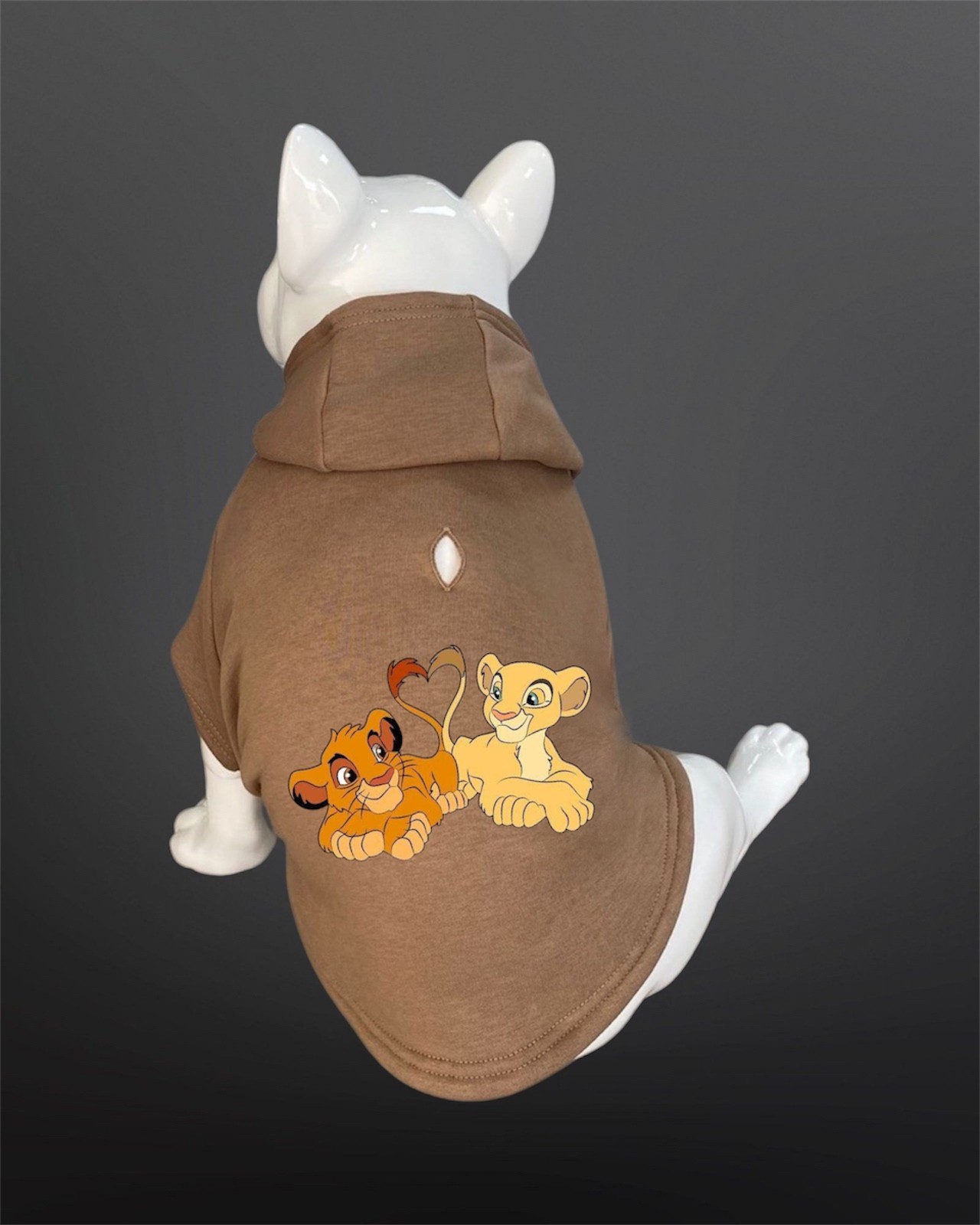 Kedi & Köpek Kıyafeti Sweatshirt - Aslan Baskılı Bej Rengi Tasma Detaylı Kapüşonlu Sweatshirt