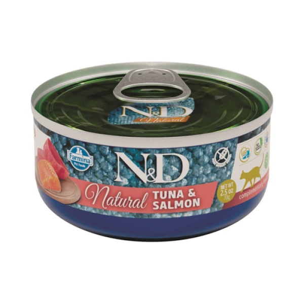 N&D Natural Ton Balıklı ve Somonlu Tahılsız Yetişkin Kedi Konservesi 70gr image