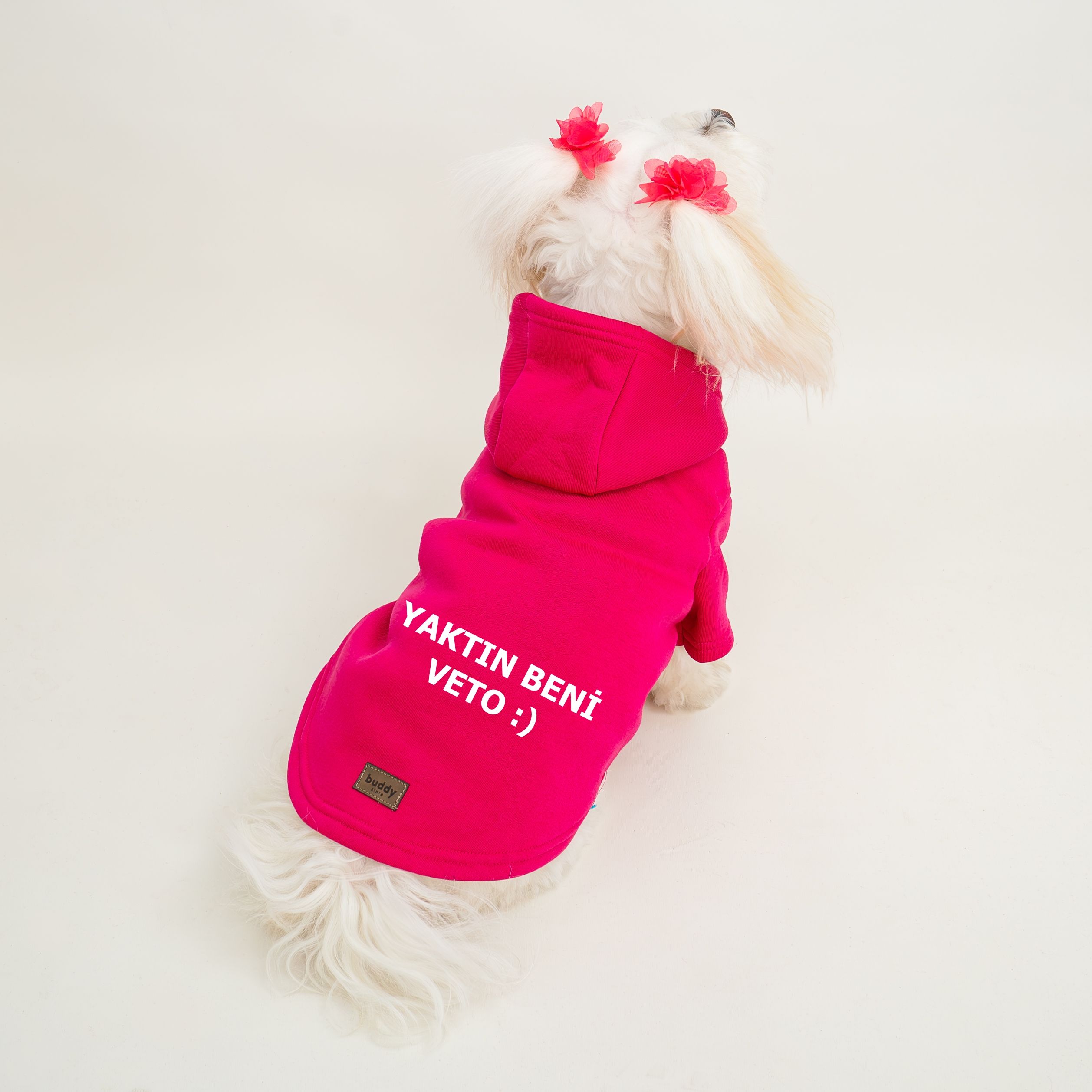 Kedi & Köpek Kıyafeti Sweatshirt - Yaktın Beni Veto Baskılı Pembe Sweatshirt