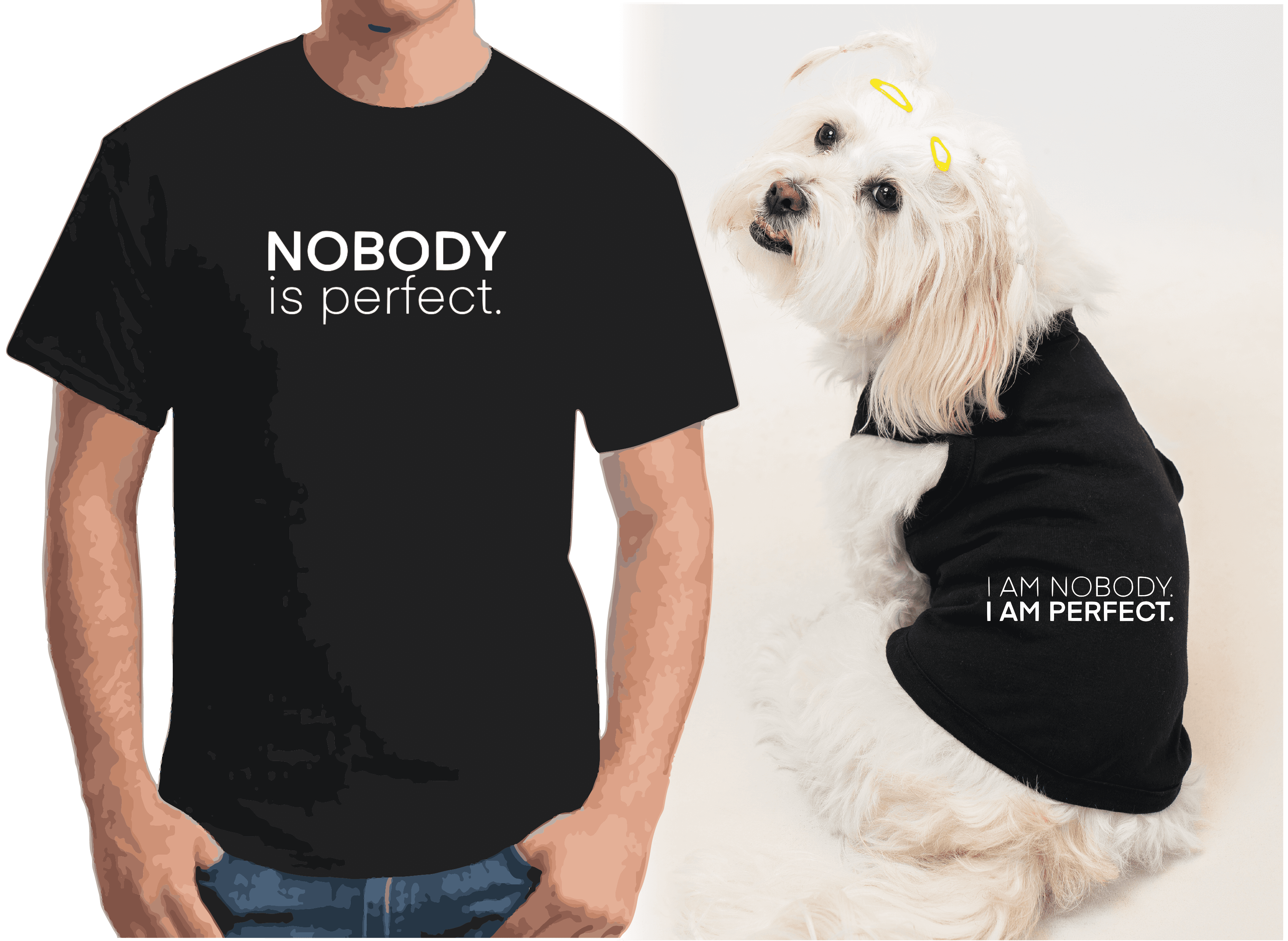 Köpek ve Sahip Kombini - Takım olarak gönderilir Beyaz Baskılı - NoBody Siyah
