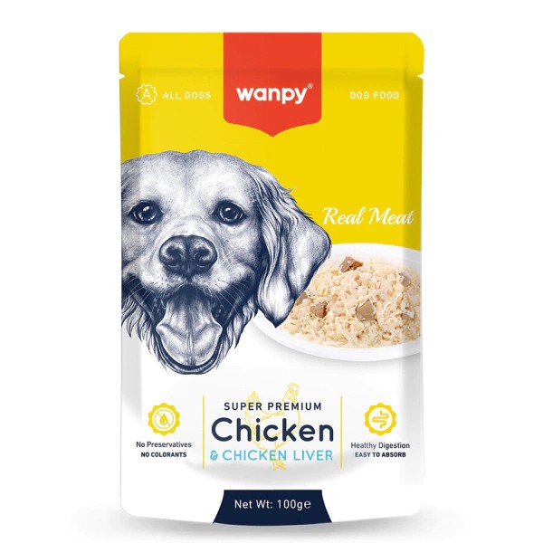 Wanpy Pouch Tavuk ve Ciğerli Yetişkin Köpek Konservesi 100gr