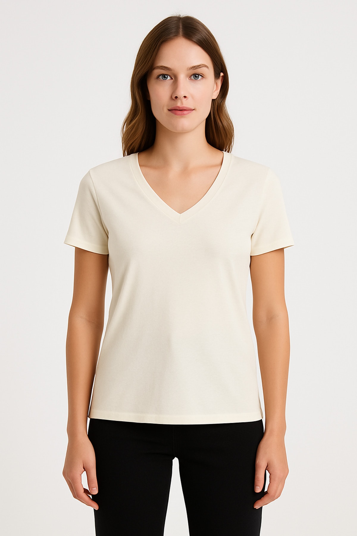V Yaka Kadın T-Shirt