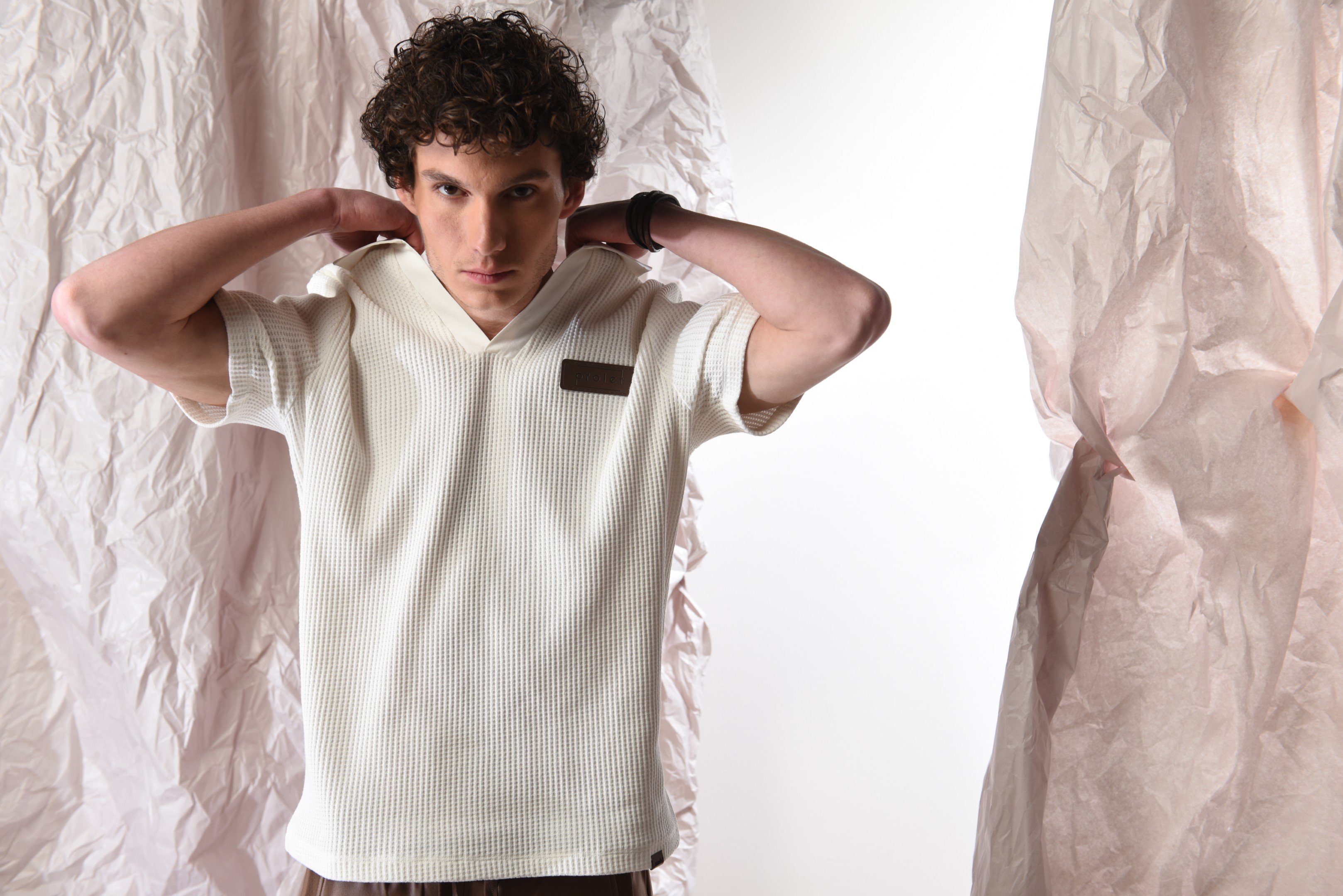 Gabardin V-Yaka Detaylı Erkek Waffle T-Shirt