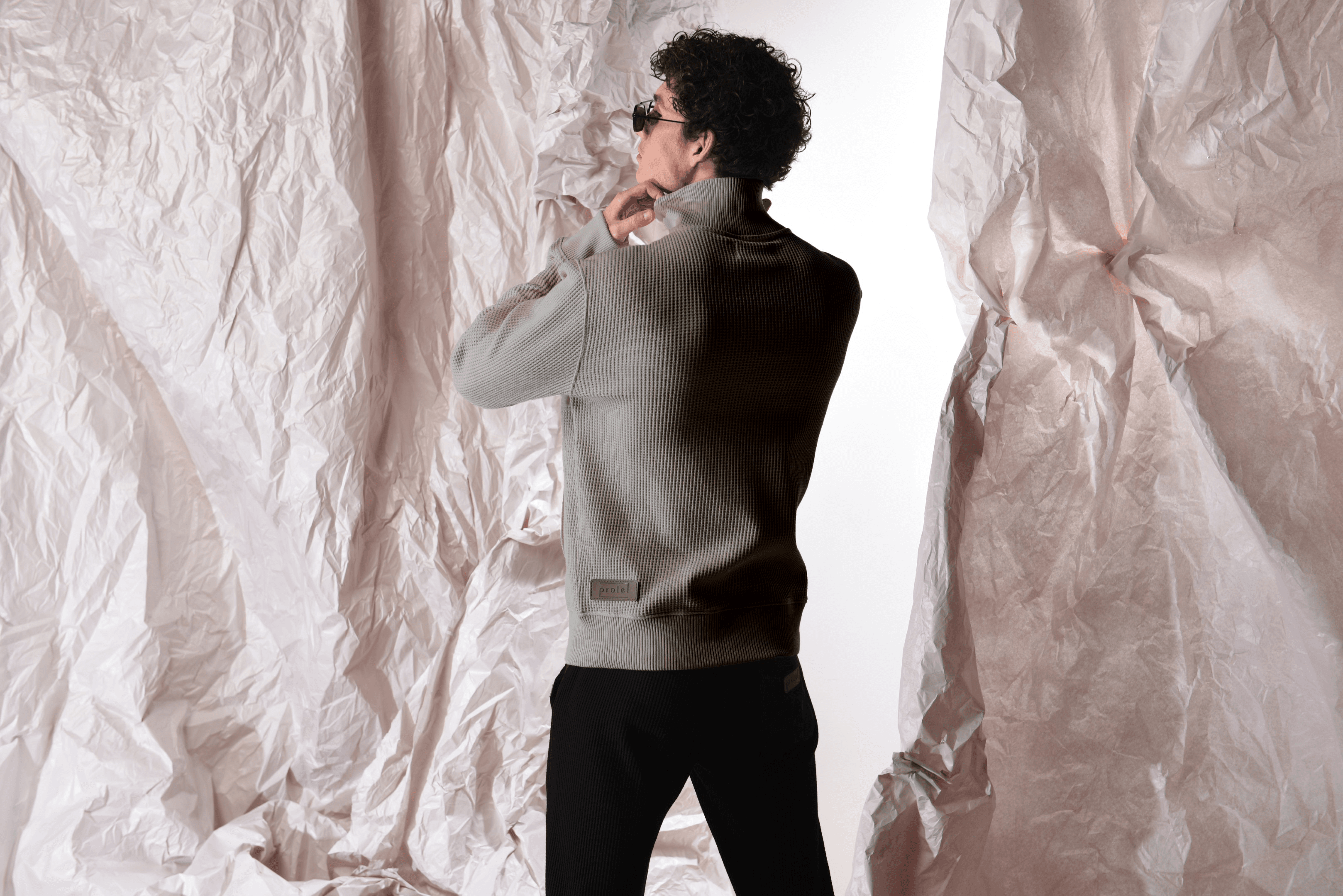 Men's Waffle Jacket with Gabardine Yoke Details.