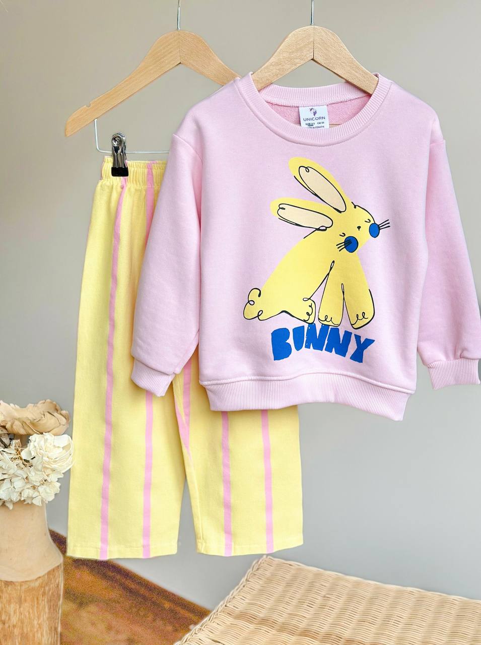 Bunny Pembe Sarı Çizgili Takım