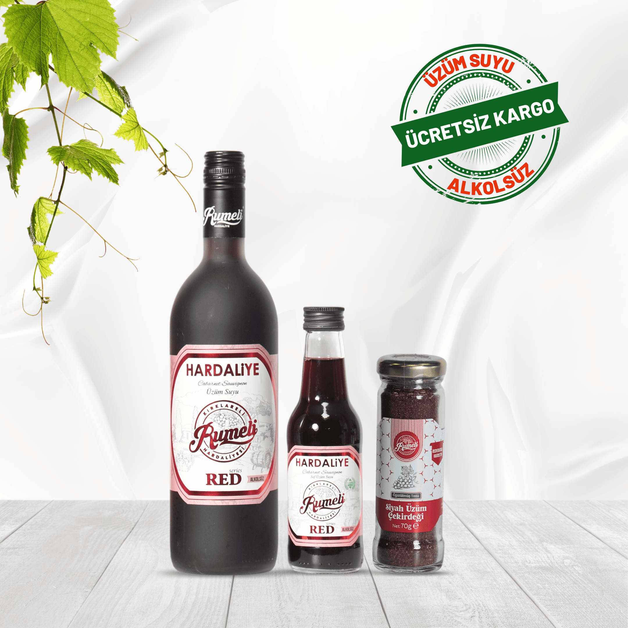 3’ü Bir Arada Red Hardaliye+Üzüm Çekirdeği Tozu (750ml+200ml+70gr.)