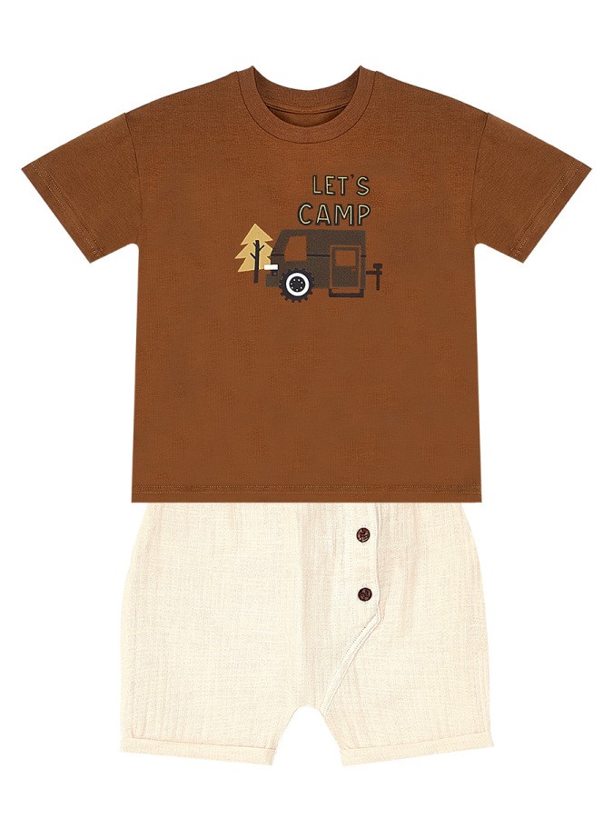 Kamp Arabalı Erkek Çocuk Yazlık Müslin Şort T-shirt Takım