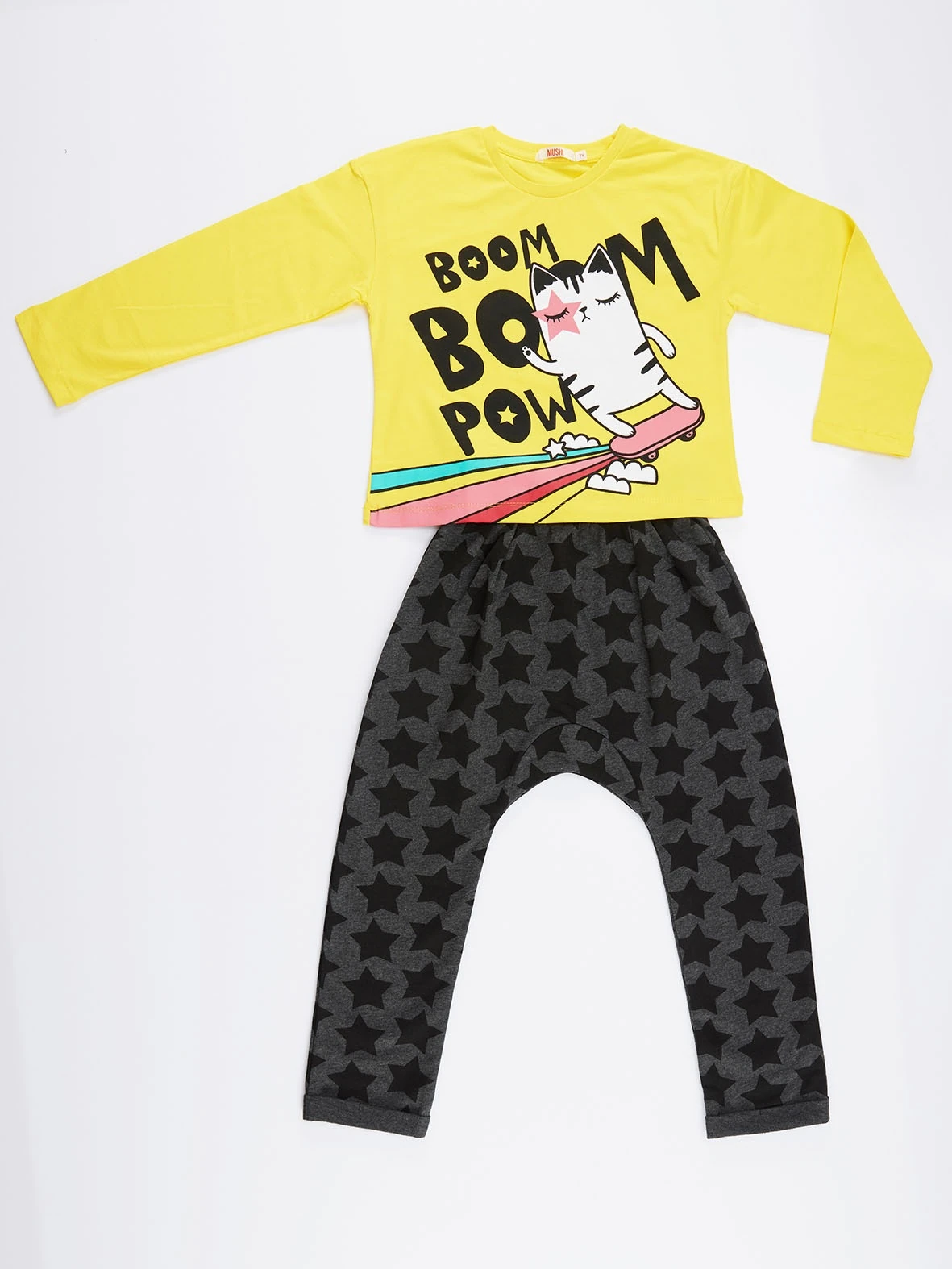 Deno Kids Boom Boom Cat Kız Çocuk T-shirt Pantolon Takım