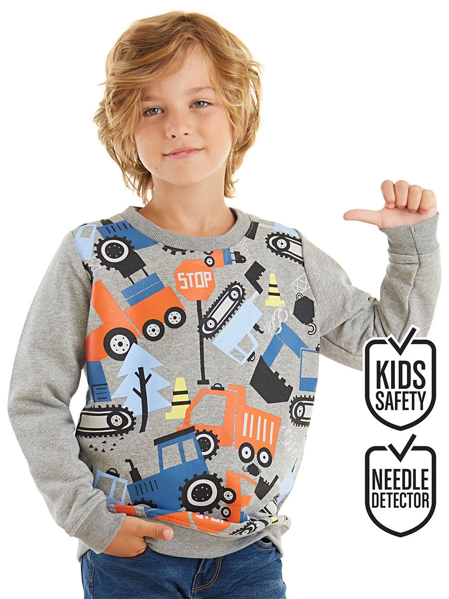 Deno Kids Sevimli Arabalar Erkek Çocuk Uzun Kollu Sweatshirt