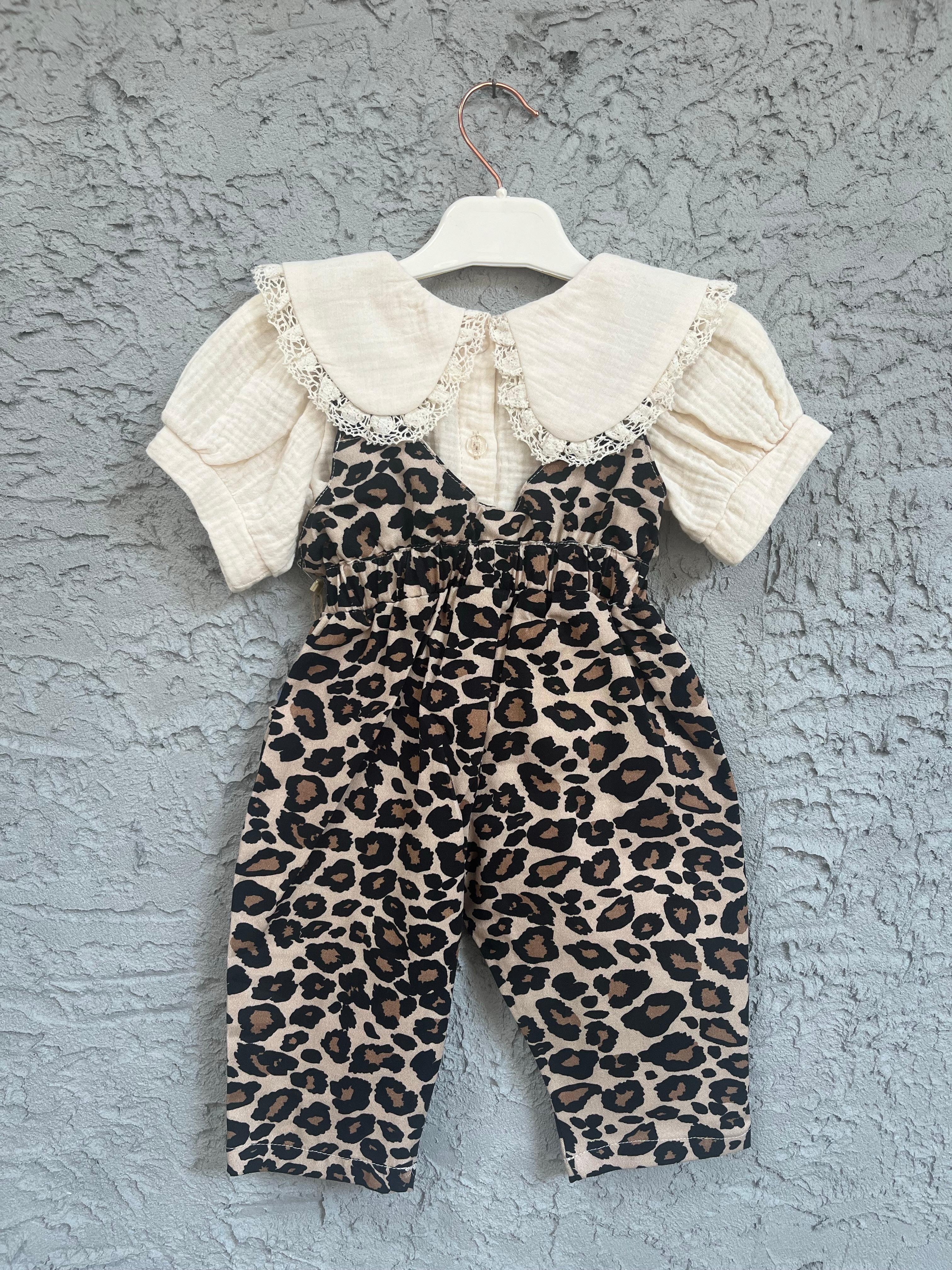 Leopar yumuşak dokuma tulum Muslin gömlek 