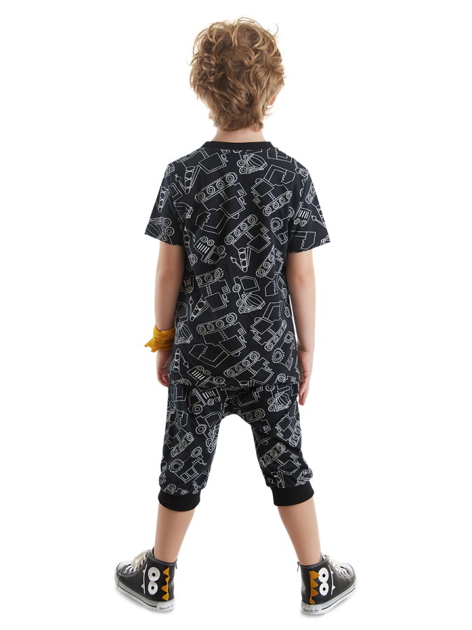 Araba Erkek Çocuk Siyah Yazlık T-Shirt Kapri Şort Takım Denokids