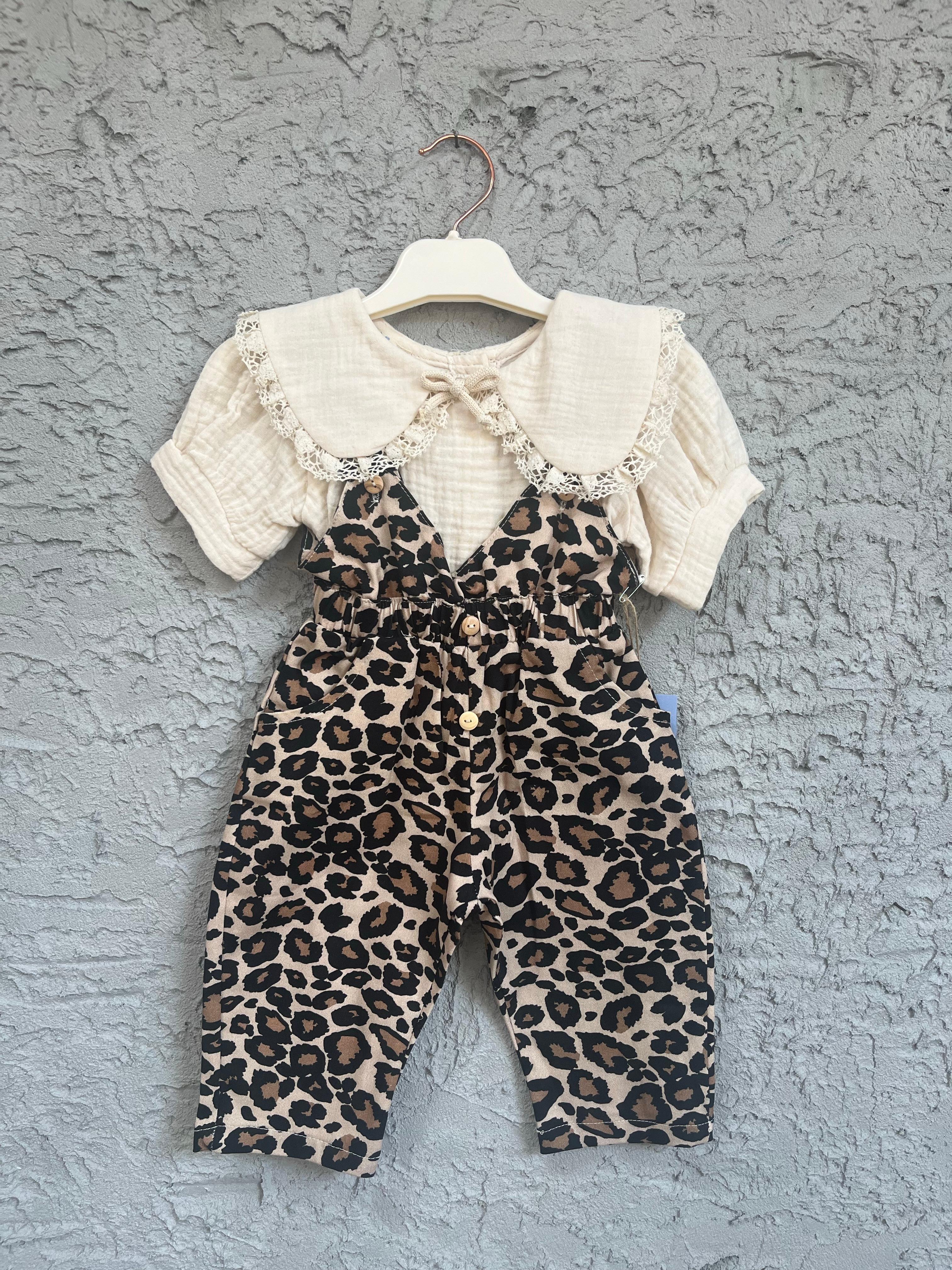 Leopar yumuşak dokuma tulum Muslin gömlek 