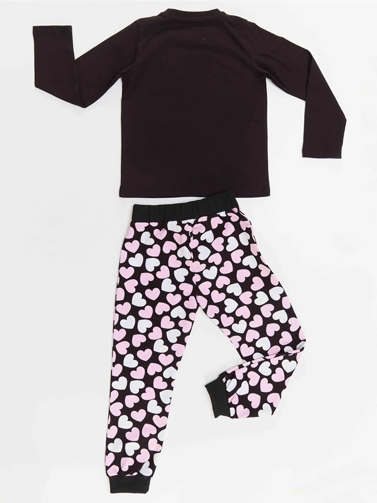 Deno Kids Karışık Kalpli Kedi Kız Çocuk Tişört Pantolon Takım