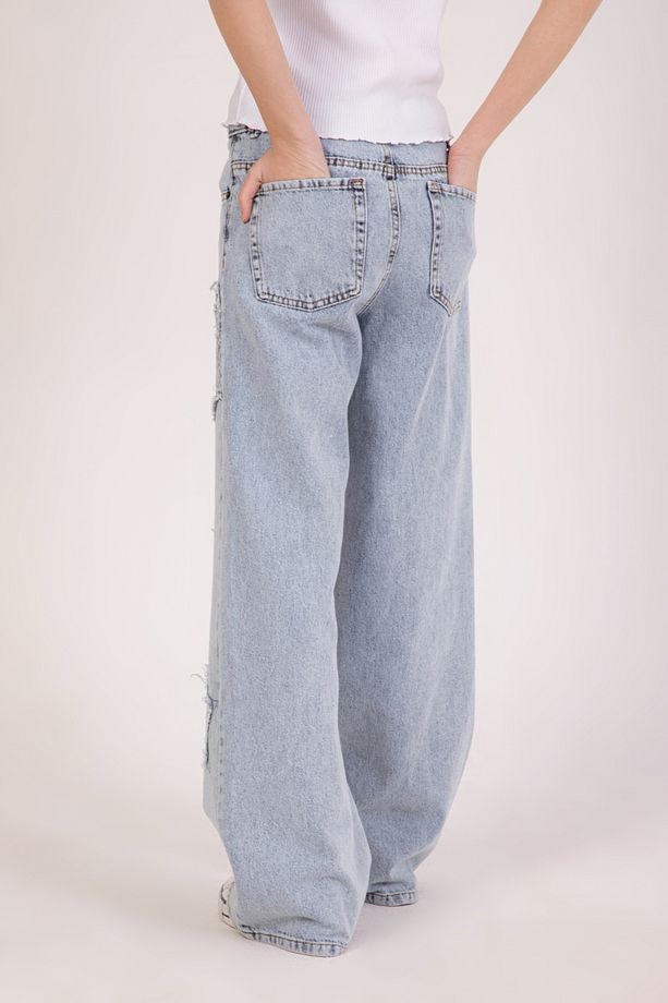 DMB  Yıldız Detaylı Pul İşleme Bol Paça Kız Denim Pantolon