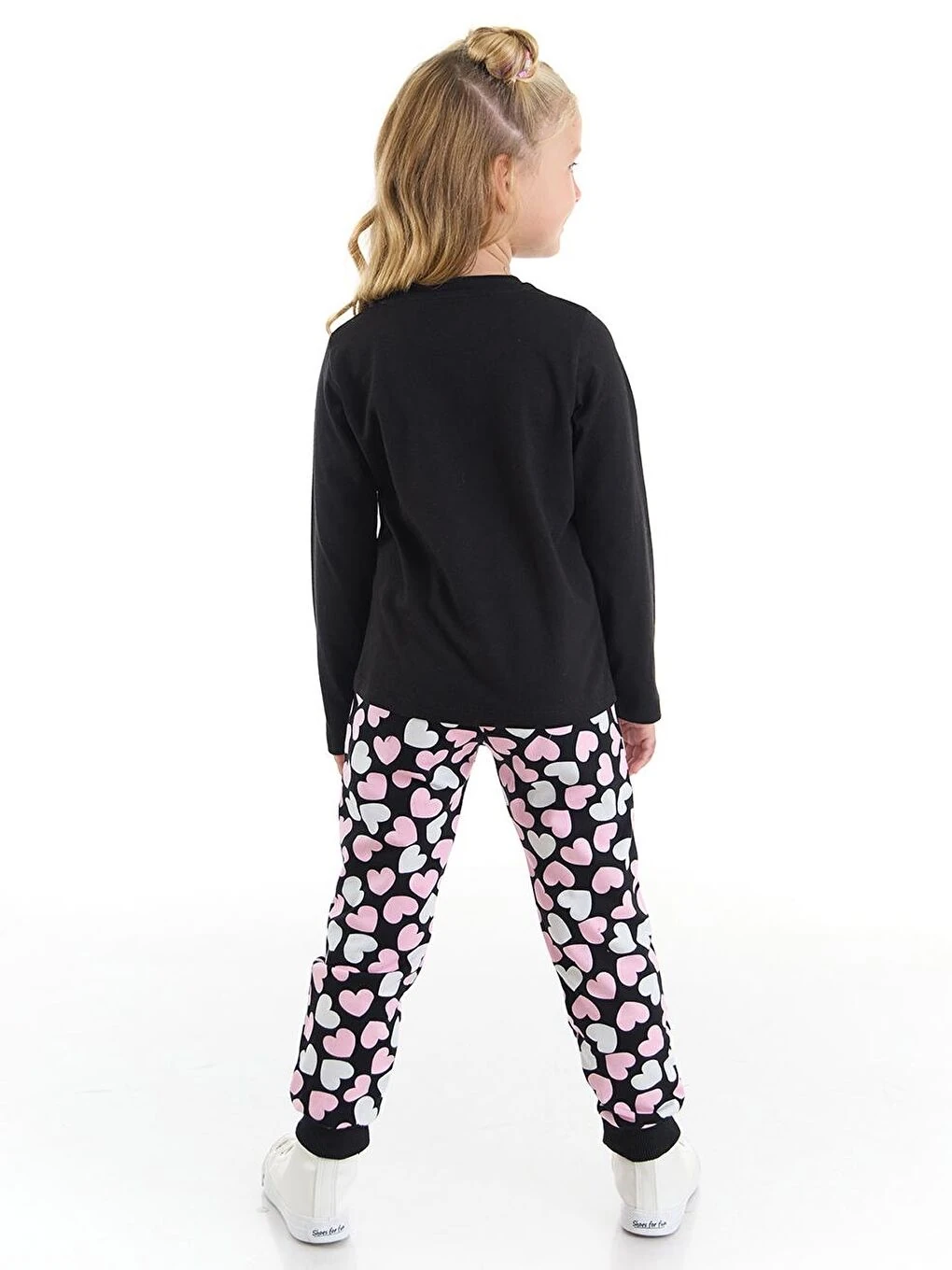 Deno Kids Karışık Kalpli Kedi Kız Çocuk Tişört Pantolon Takım