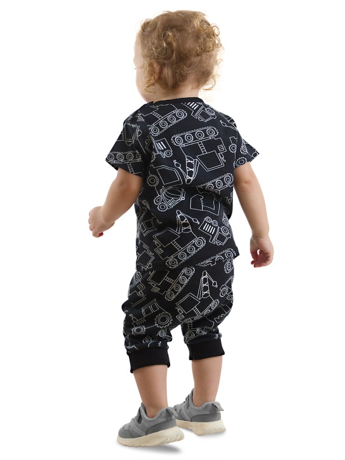 Araba Erkek Bebek Siyah Yazlık T-Shirt Kapri Şort Takım Denokids
