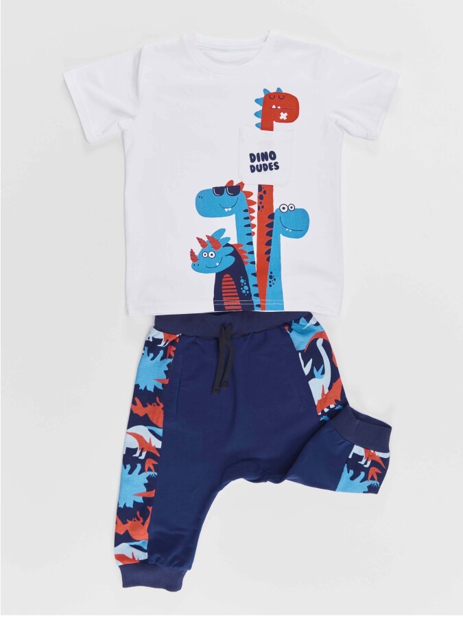 Dino Dudes Erkek Çocuk T-shirt Kapri Şort Takım Denokids