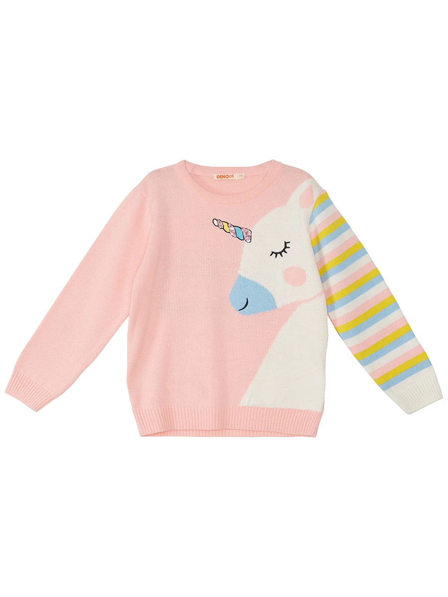 Denokids Unicorn Kız Çocuk Pembe Payet İşlemeli Triko Kazak
