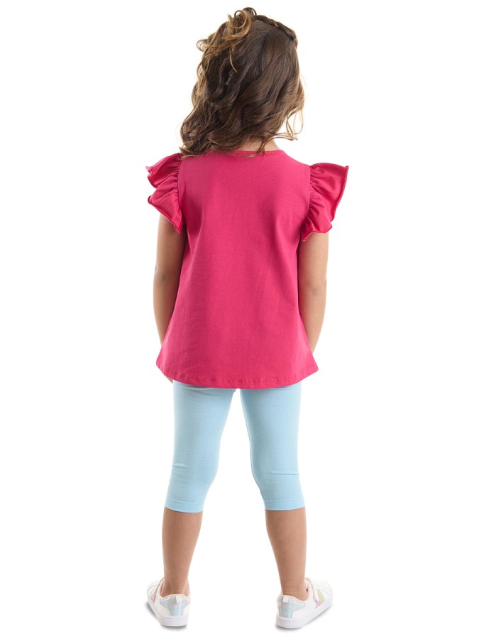 Fırfırlı Kedicik Kız Çocuk T-shirt Tayt Takım Denokids