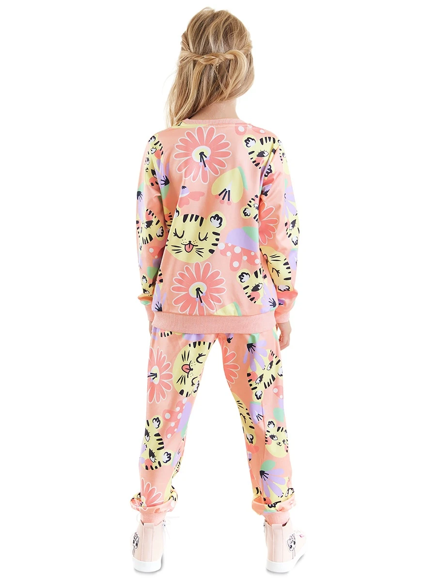 Deno Kids Çiçekli Kedi Kız Çocuk Eşofman Takım