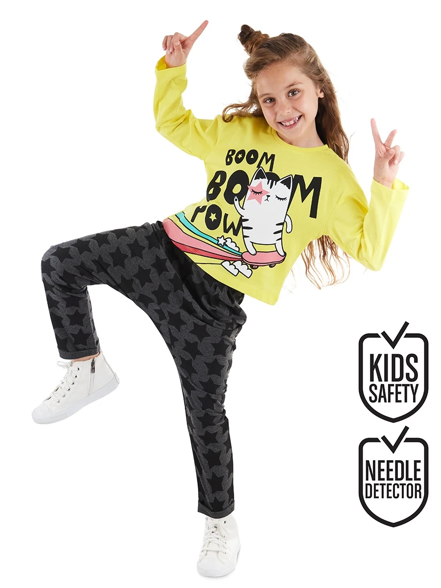 Deno Kids Boom Boom Cat Kız Çocuk T-shirt Pantolon Takım