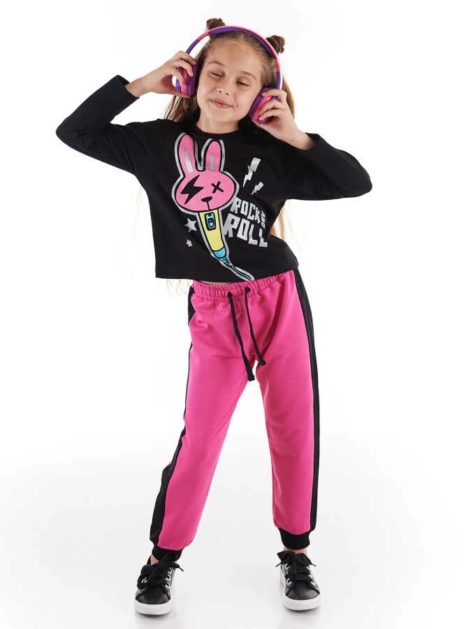 Deno Kids Rock And Bunny Kız Çocuk T-shirt Pantolon Takım