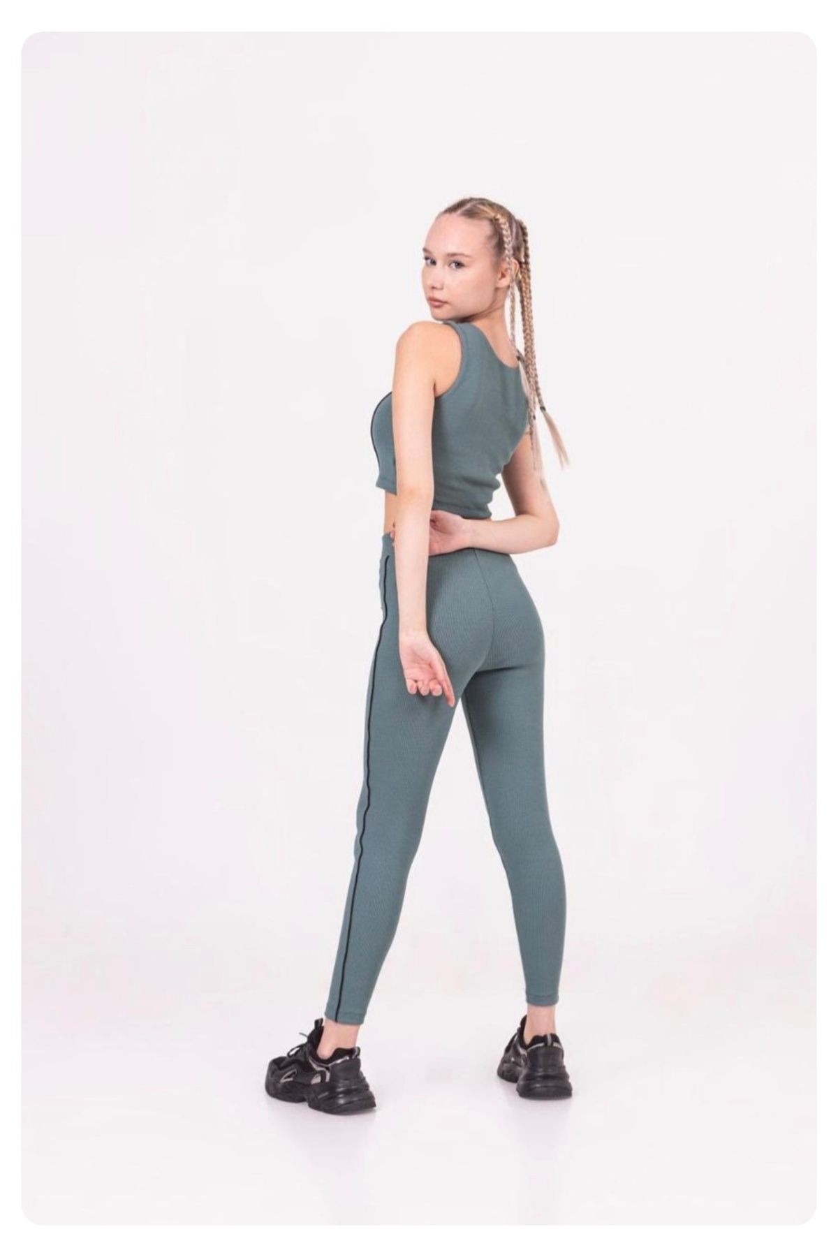 LOCO LOCO LİMİ genç kız çocuk fitilli kumaş crop tayt takım