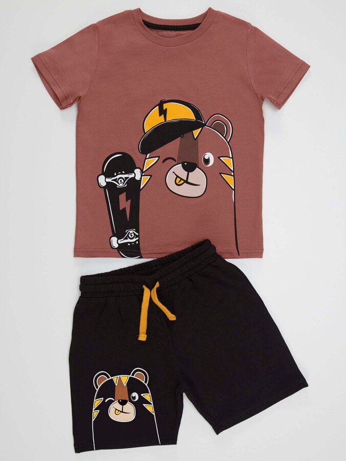 Kaykay Erkek Çocuk T-Shirt Siyah Şort Takım Denokids