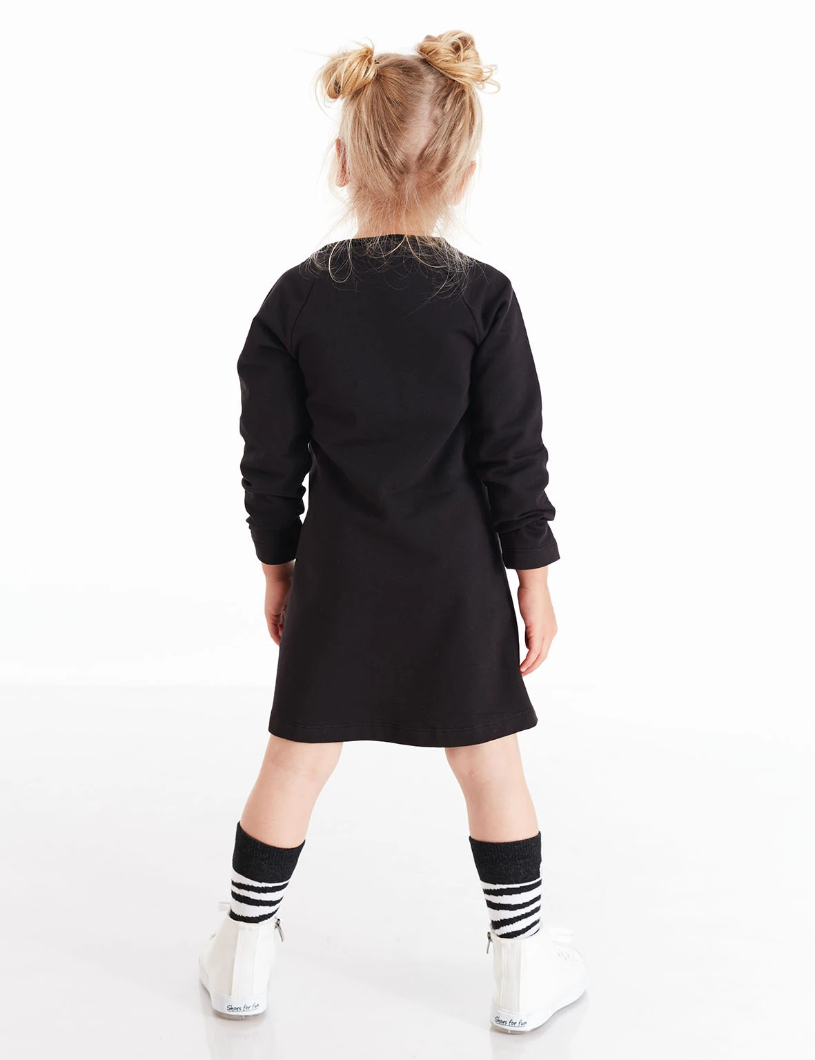 Denokids Siyah Unicorn Zebra Kız Çocuk Uzun Kollu Fırfır Detaylı Elbise