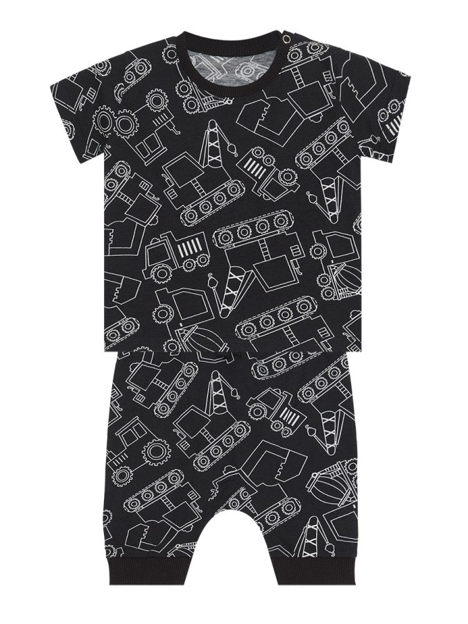 Araba Erkek Bebek Siyah Yazlık T-Shirt Kapri Şort Takım Denokids