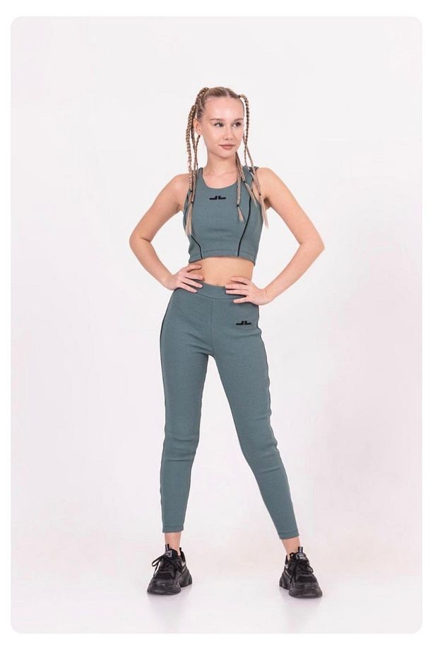 LOCO LOCO LİMİ genç kız çocuk fitilli kumaş crop tayt takım