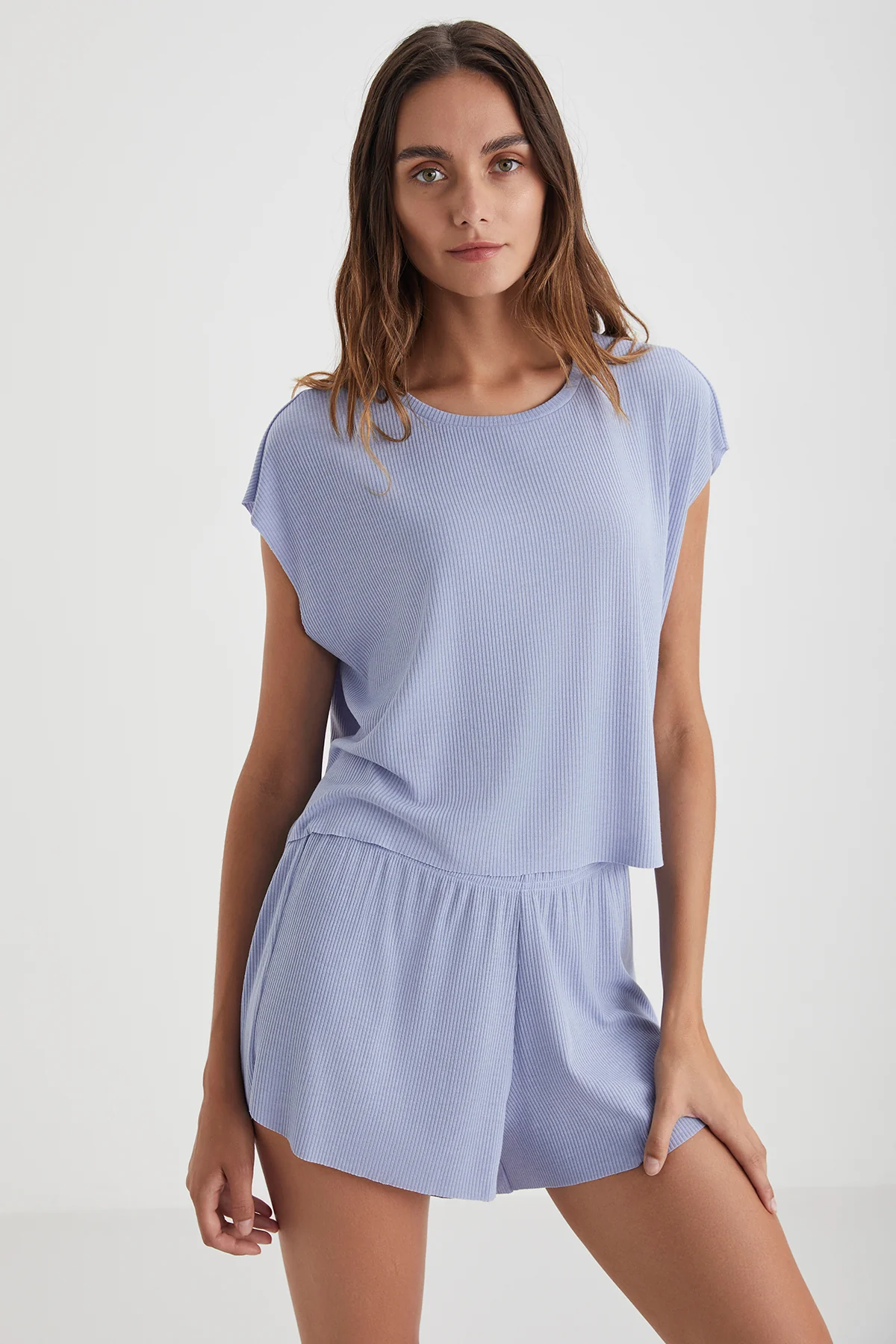 Penye Mood Kadın Ribana Şort Takım