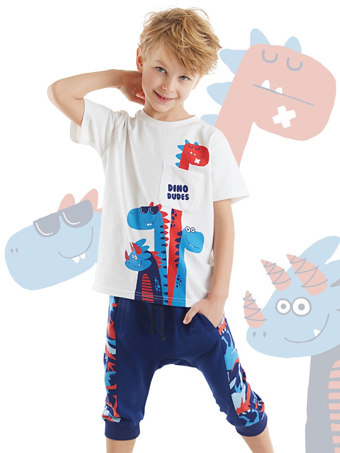 Dino Dudes Erkek Çocuk T-shirt Kapri Şort Takım Denokids