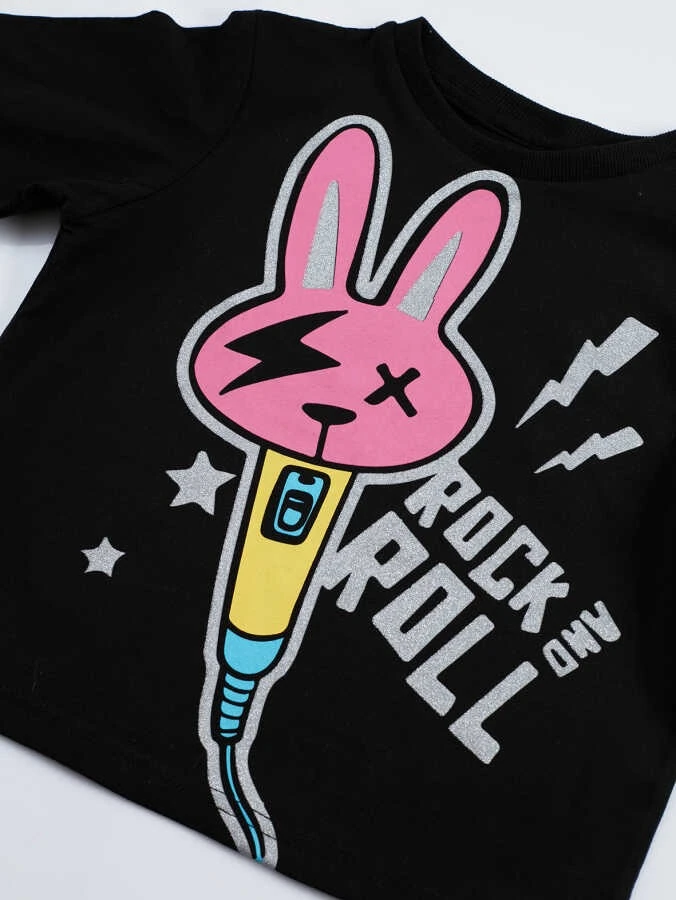 Deno Kids Rock And Bunny Kız Çocuk T-shirt Pantolon Takım