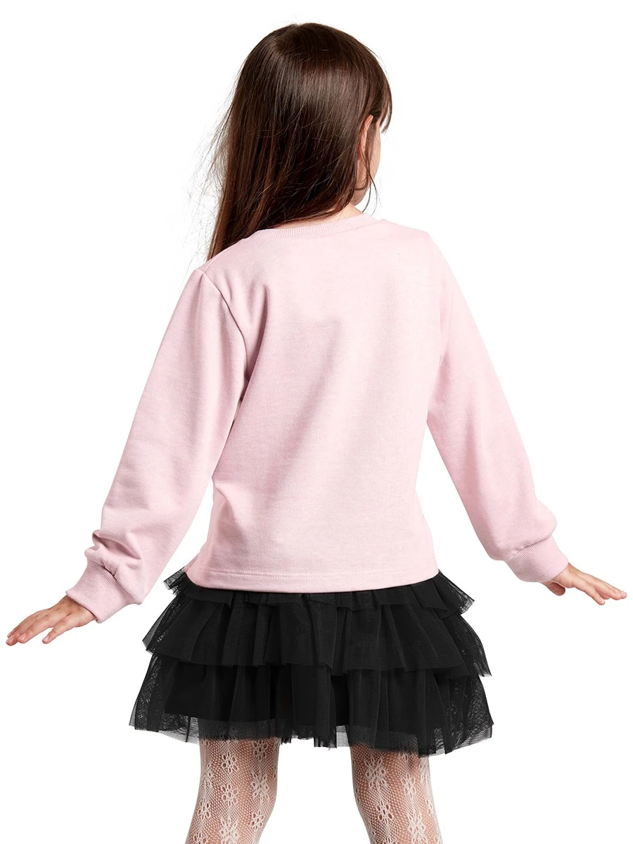 Deno Kids Kalp Gözlük Kız Çocuk Tüllü Sweatshirt Etek Takım