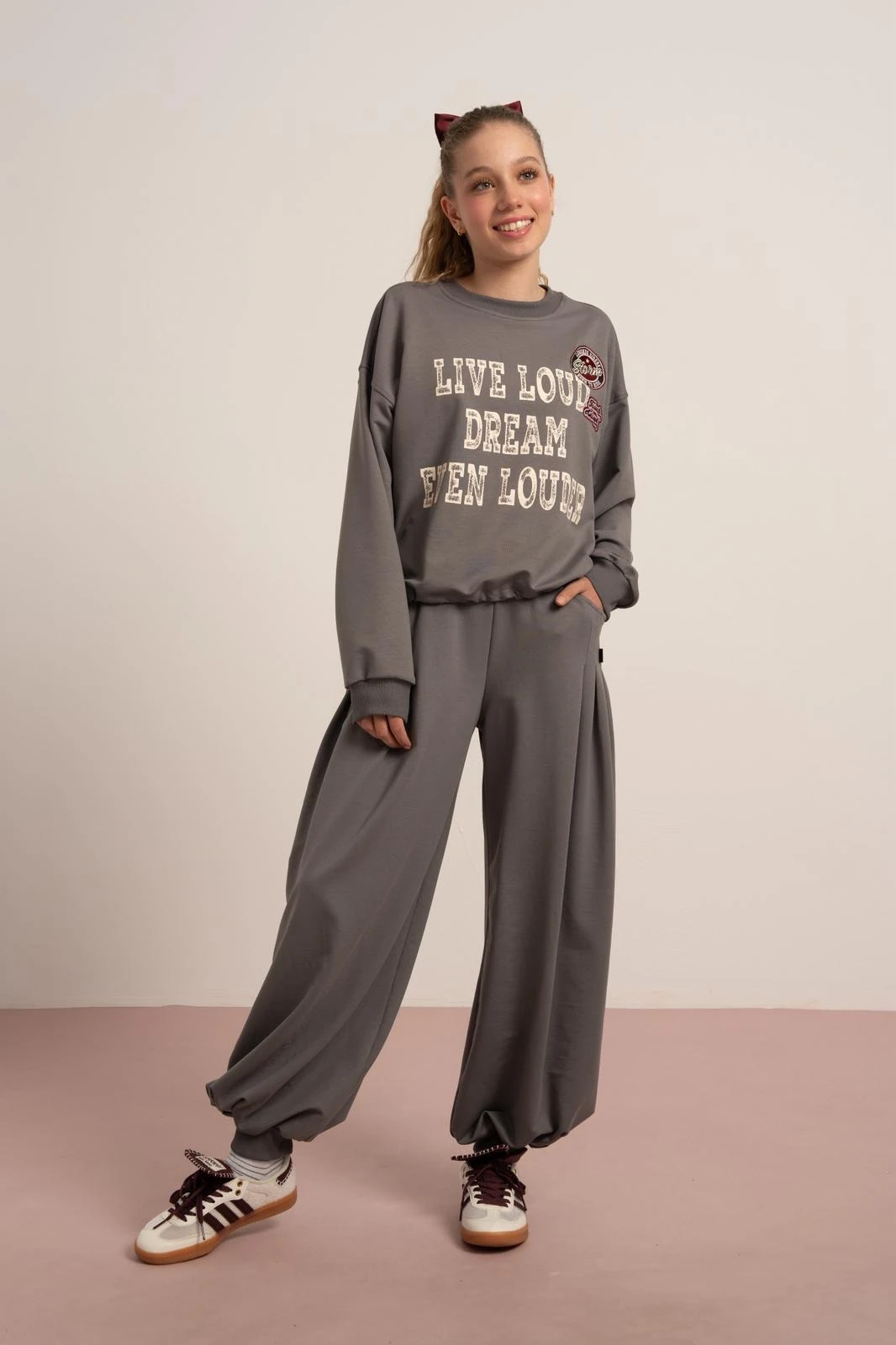 Loco Loco Yanları Pliseli Takım - Füme