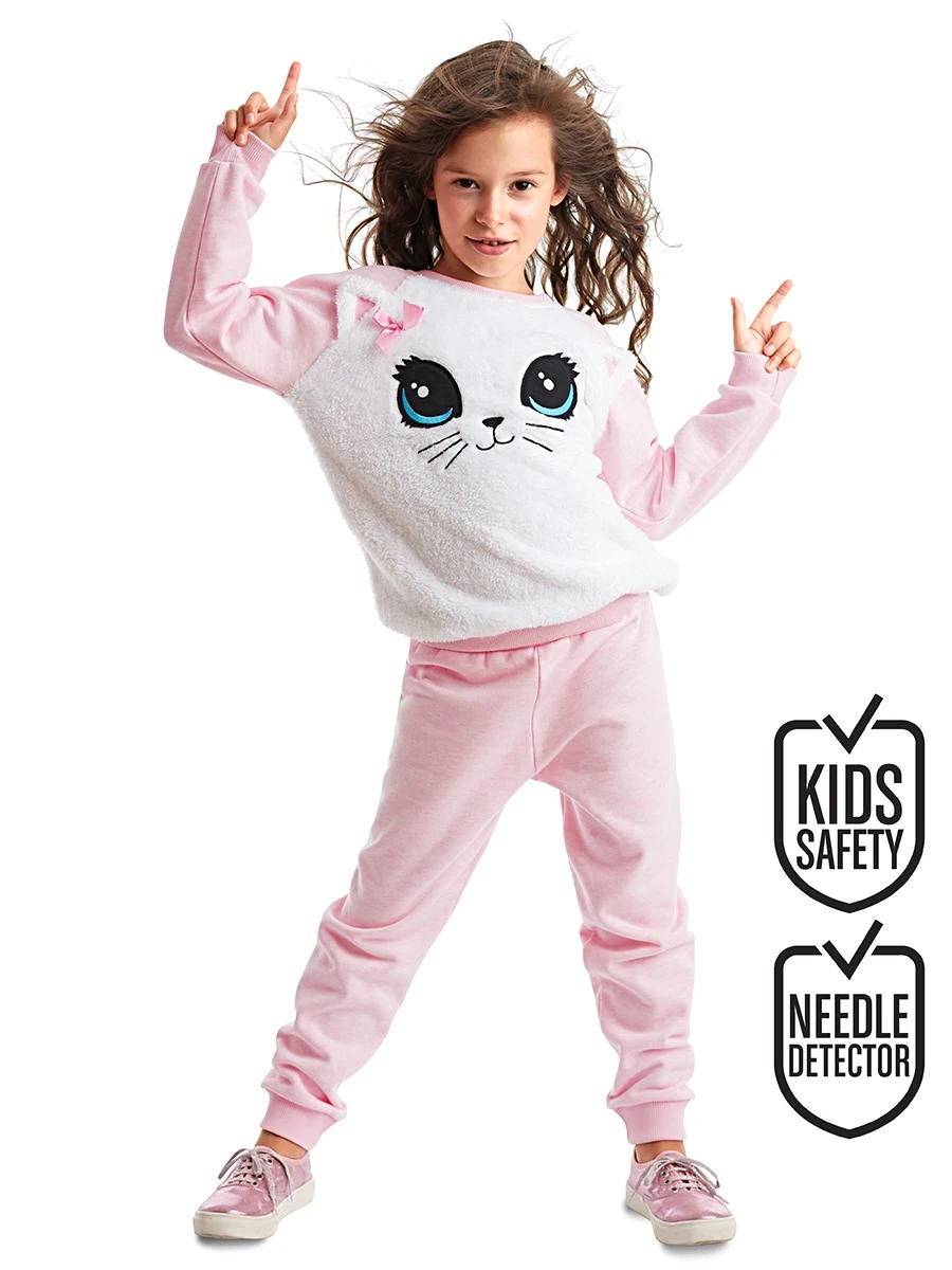 Deno Kids Baby Cat Kız Çocuk Yumuş Eşofman Takım