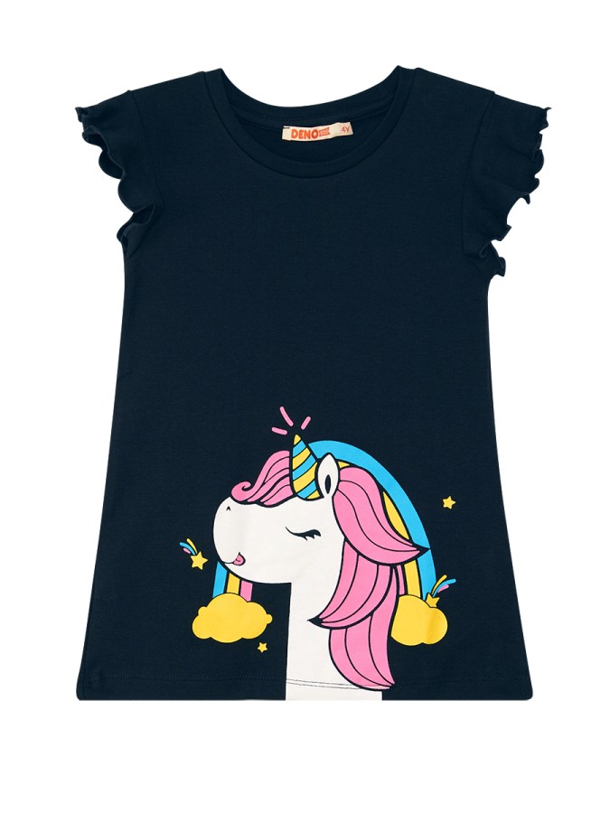 Fırfırlı Unicorn Gücü Kız Çocuk Yazlık T-shirt Tayt Takım Denokids