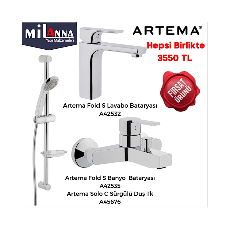 Artema Fold S Banyo Armatür Seti