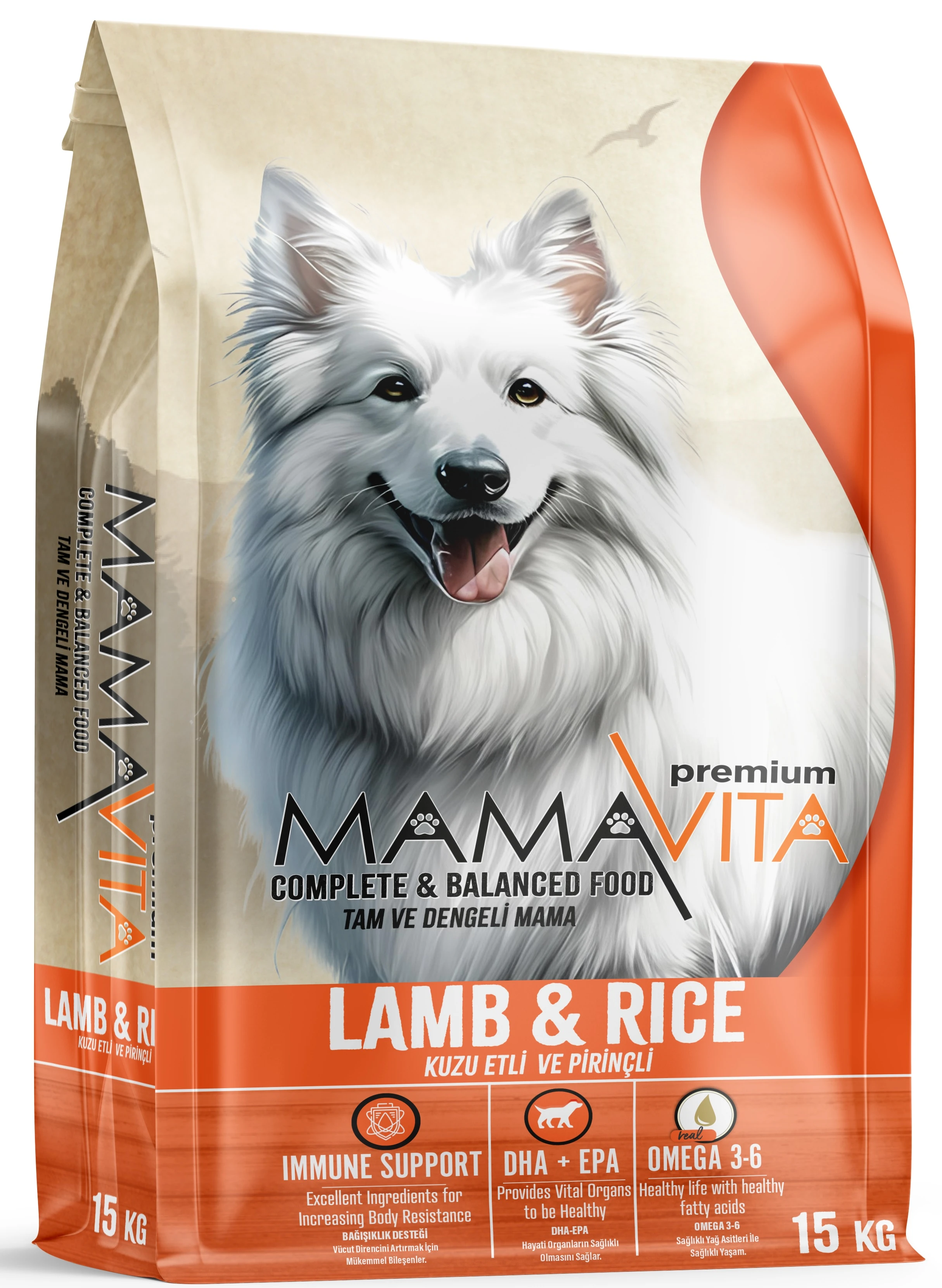 mamavita kuzu etli ve pirinçli kuru köpek maması (15kg)