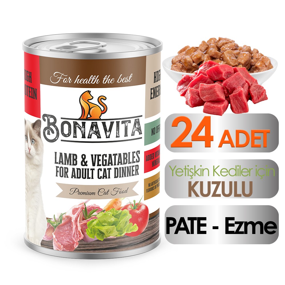 Bonavita Kuzu Etli Yetişkin Kedi Maması 400 gr 24 adet