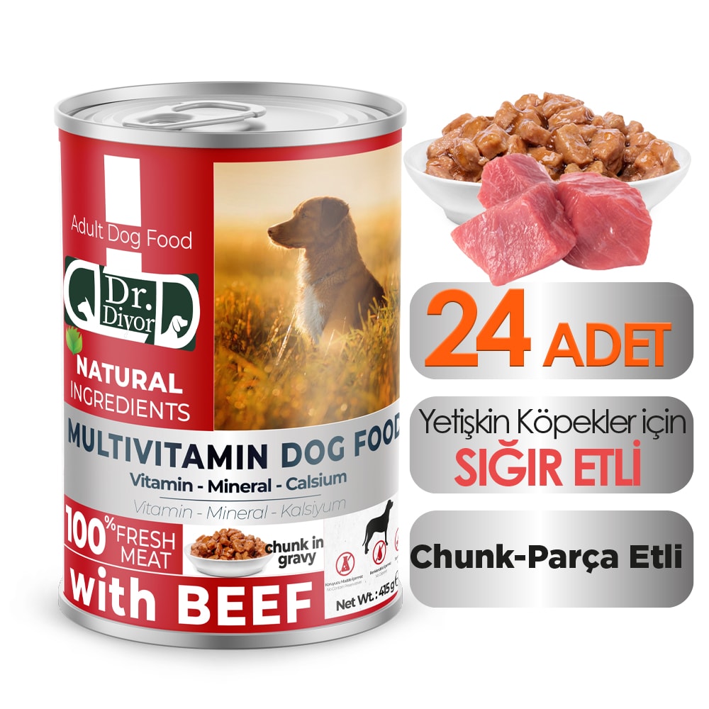 DrDiyor Yetişkin Köpekler  için Sığır Eti Parçaları 400 gr. 24 ADET