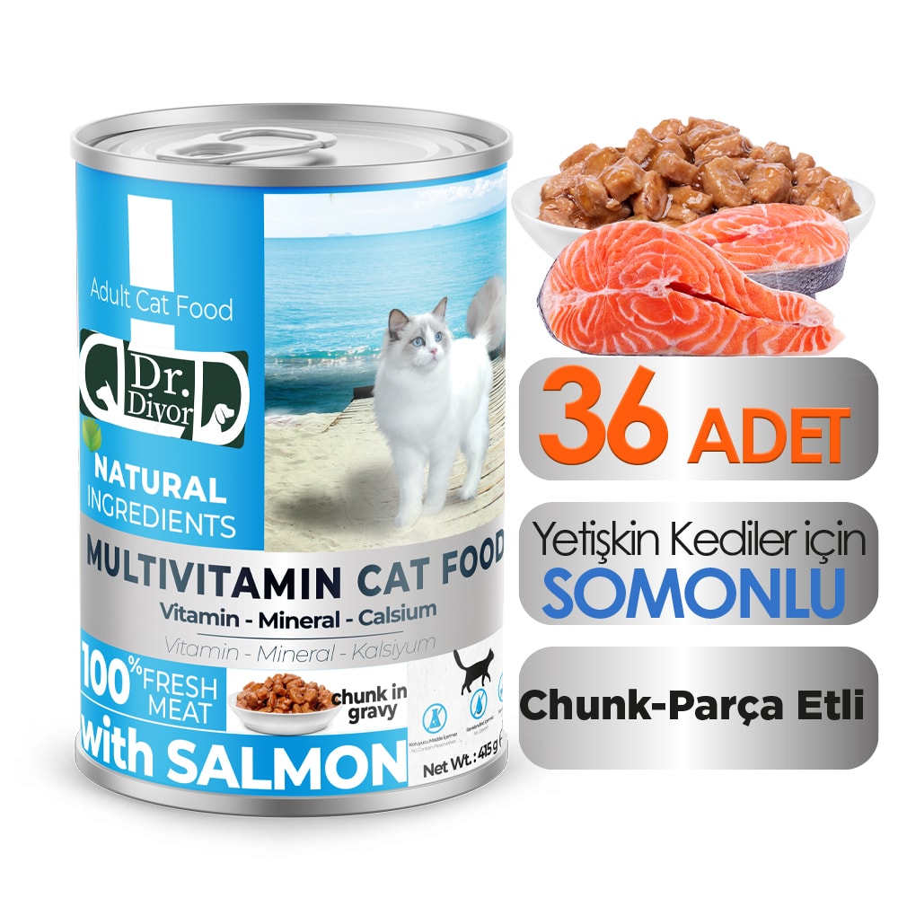 DrDiyor Yetişkin Kediler için Somonlu Parça Etli 400 gr. 36 ADET