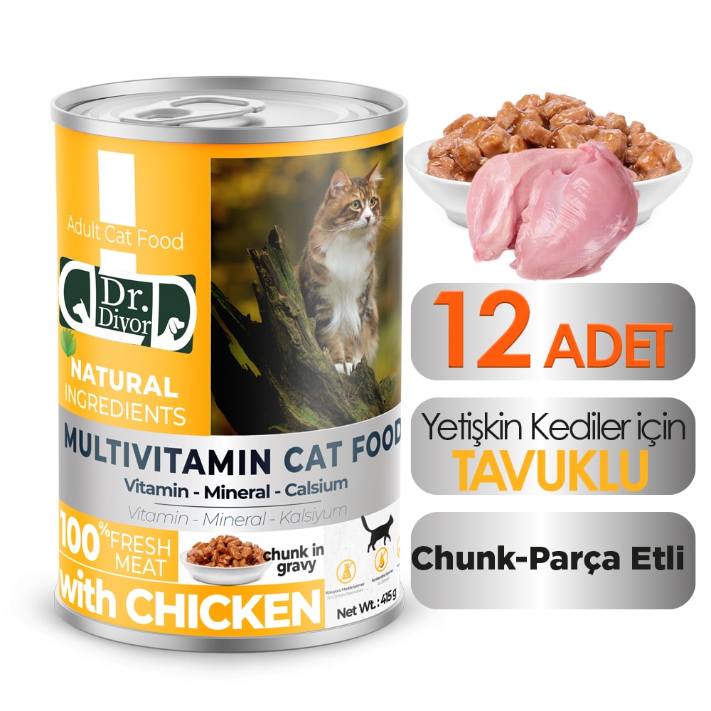 DrDiyor Yetişkin Kediler için Tavuklu Parça Etli 400 gr. 12 ADET