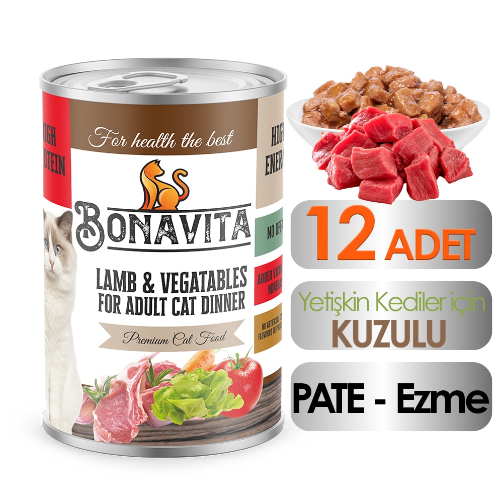 Bonavita Kuzu Etli Yetişkin Kedi Maması 400 gr 12 adet