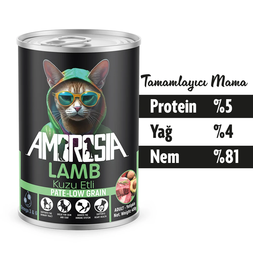 Ambrosia Kuzu Etli Yetişkin Kedi Maması 400gr 36Adet