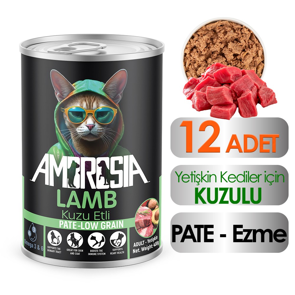 Ambrosia Kuzu Etli Yetişkin Kedi Maması 400gr 12Adet