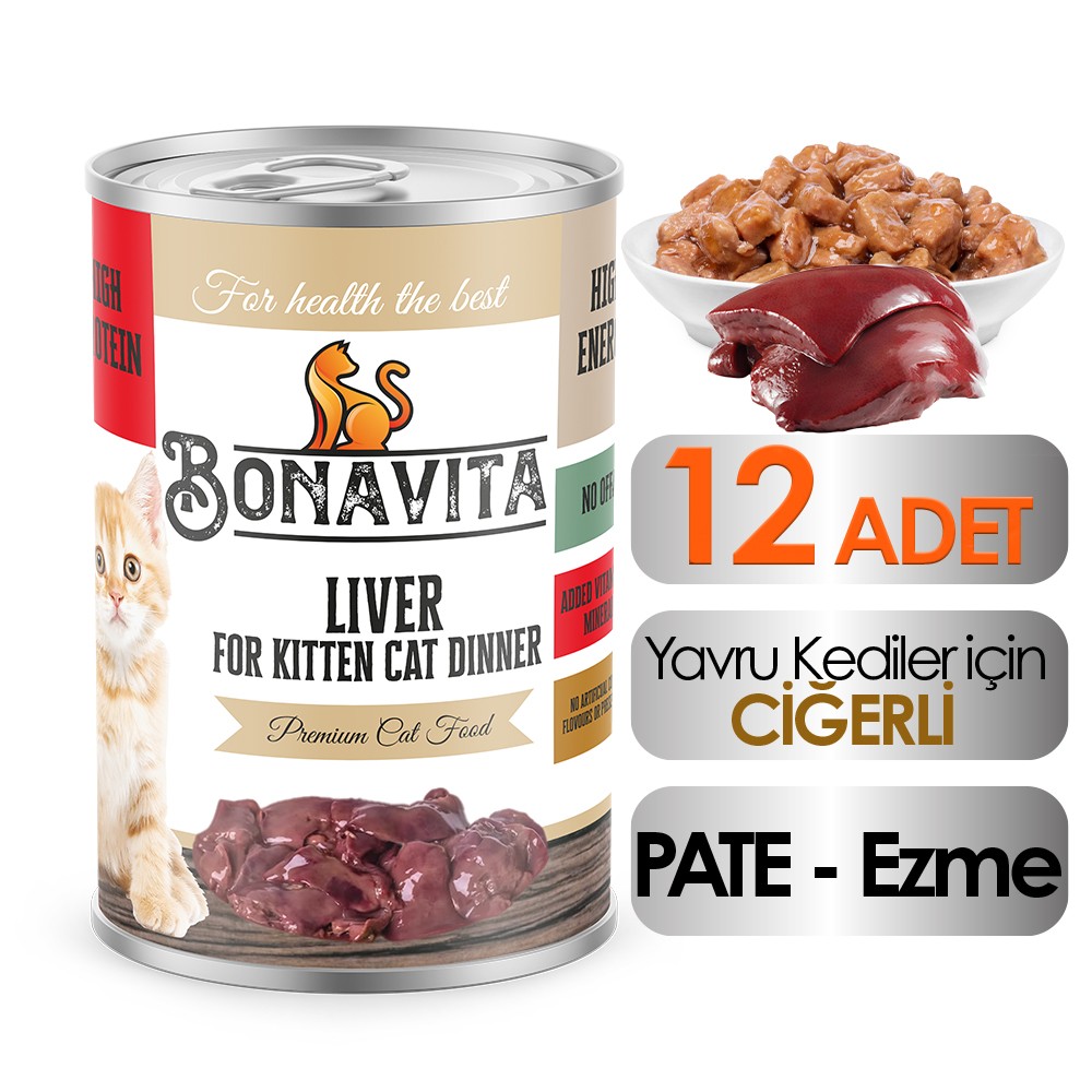 Bonavita Ciğerli Yetişkin Kedi Maması 12 Adet 