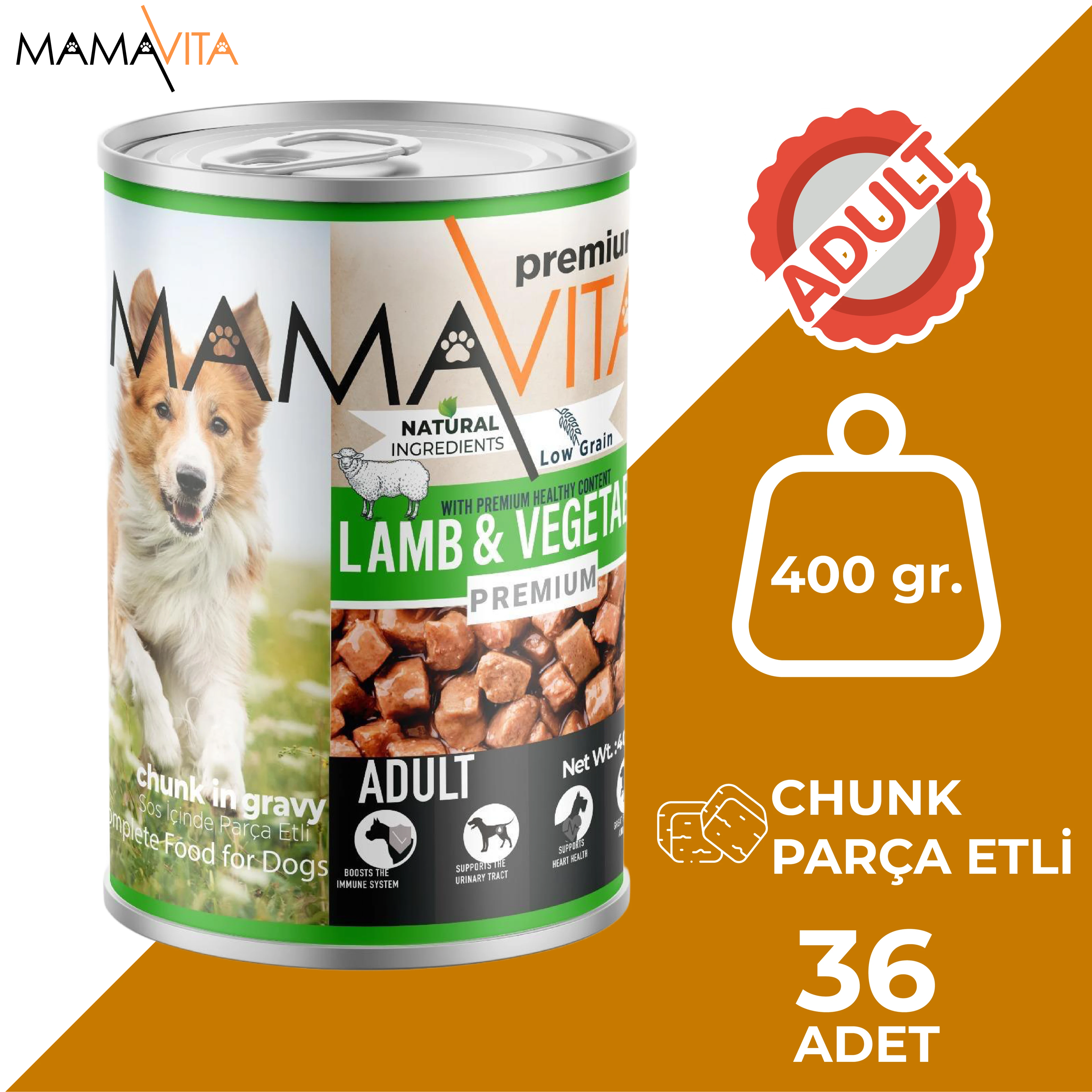 Mamavita Kuzu Etli Yetişkin Köpek Maması 400gr 36 Adet