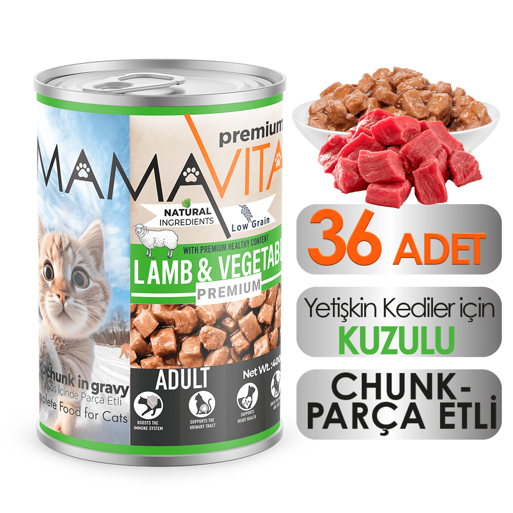 Mamavita Kuzu Etli Yetişkin Kedi Maması 400gr 36 Adet